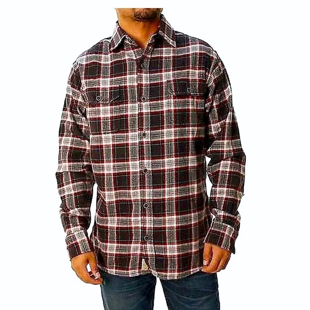 Jachs NY Mens Plaid Flannel Button Down Shirt Burgundy White Navy 974954 LT